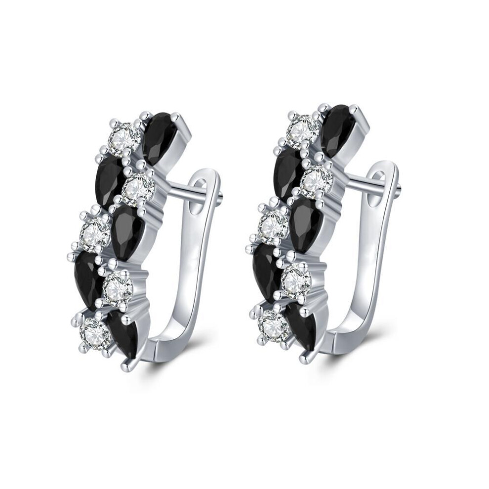 BLACK AWN Black Stone Hoop Earrings for Women