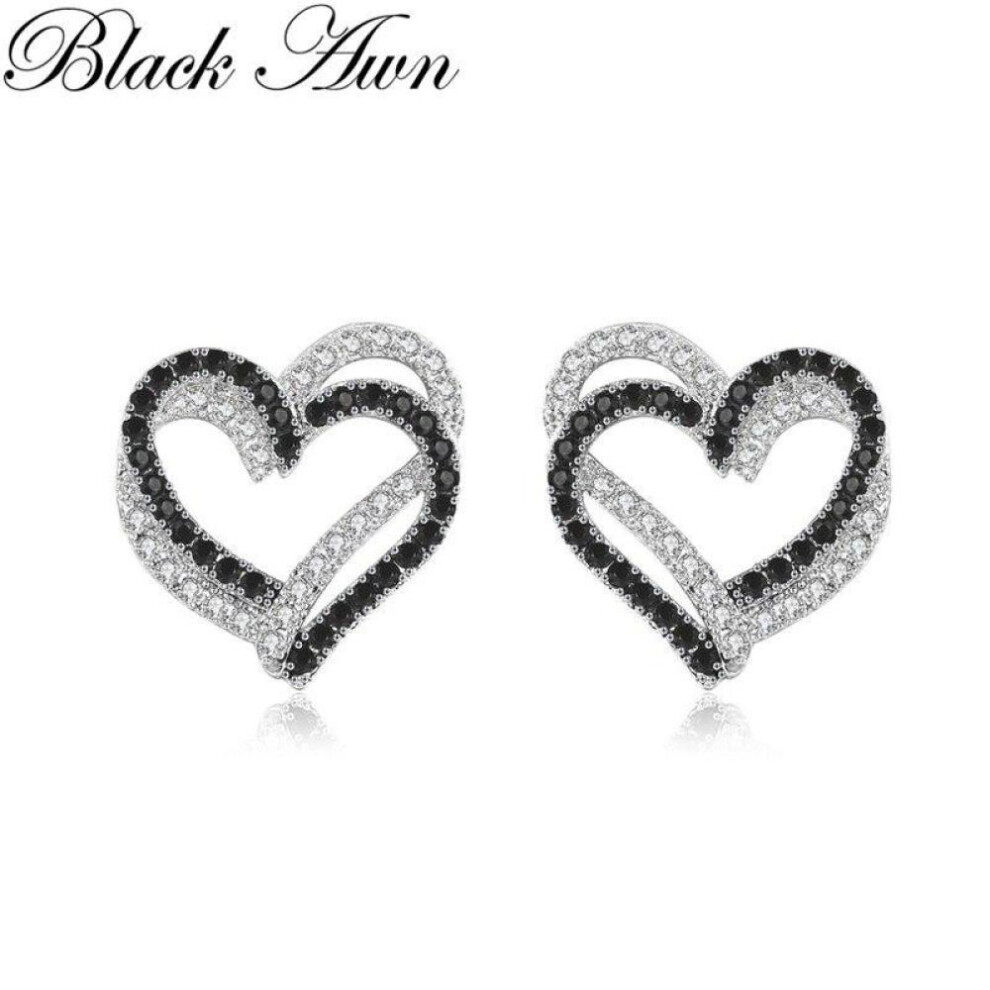 BLACK AWN Black Stone Heart Stud Earrings