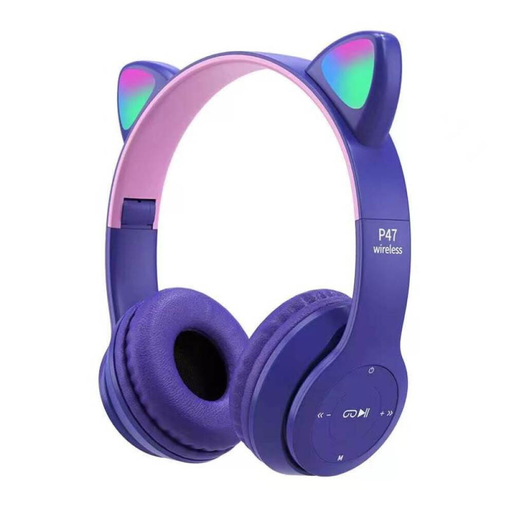 (Purple) P47m Kids Cat Ears Wireless Mic Headphone