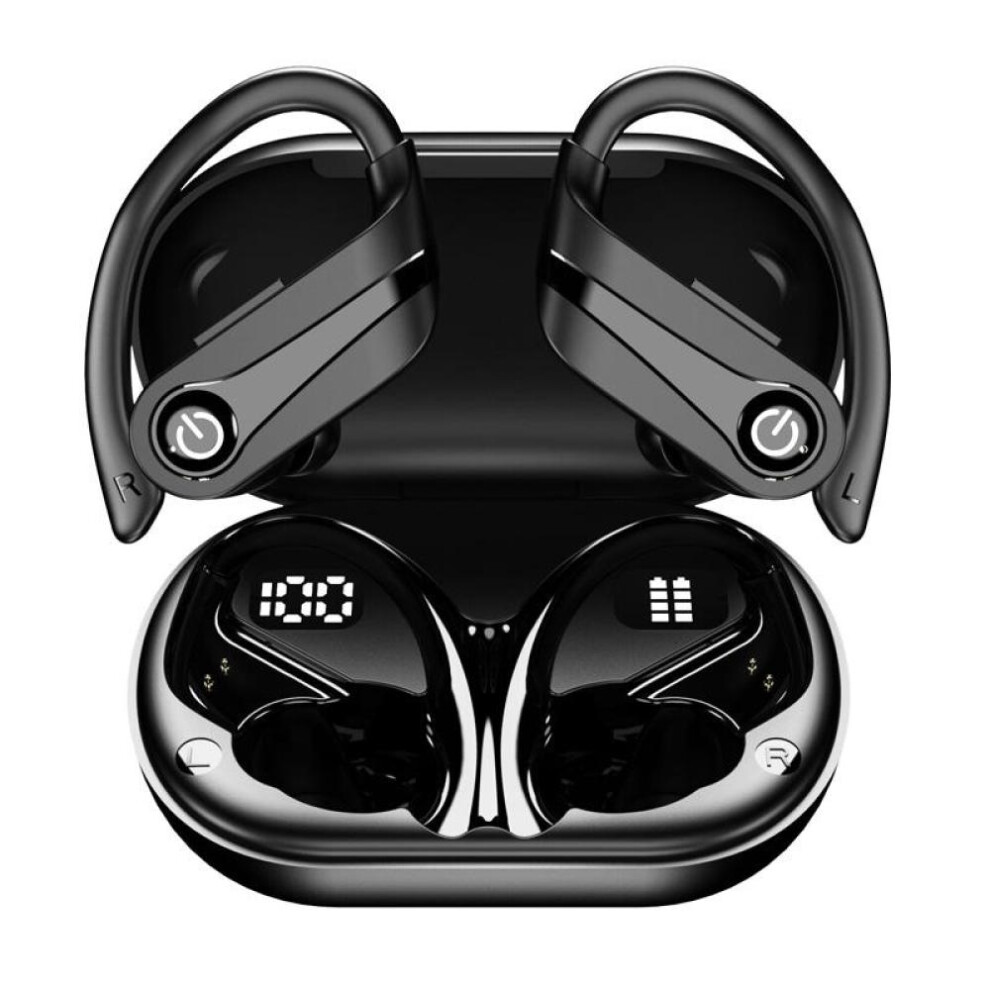(Black) Wireless Earphones Bluetooth Headphones Noise Reduce Natural Sound Durable Battery Sweatproof Earbuds