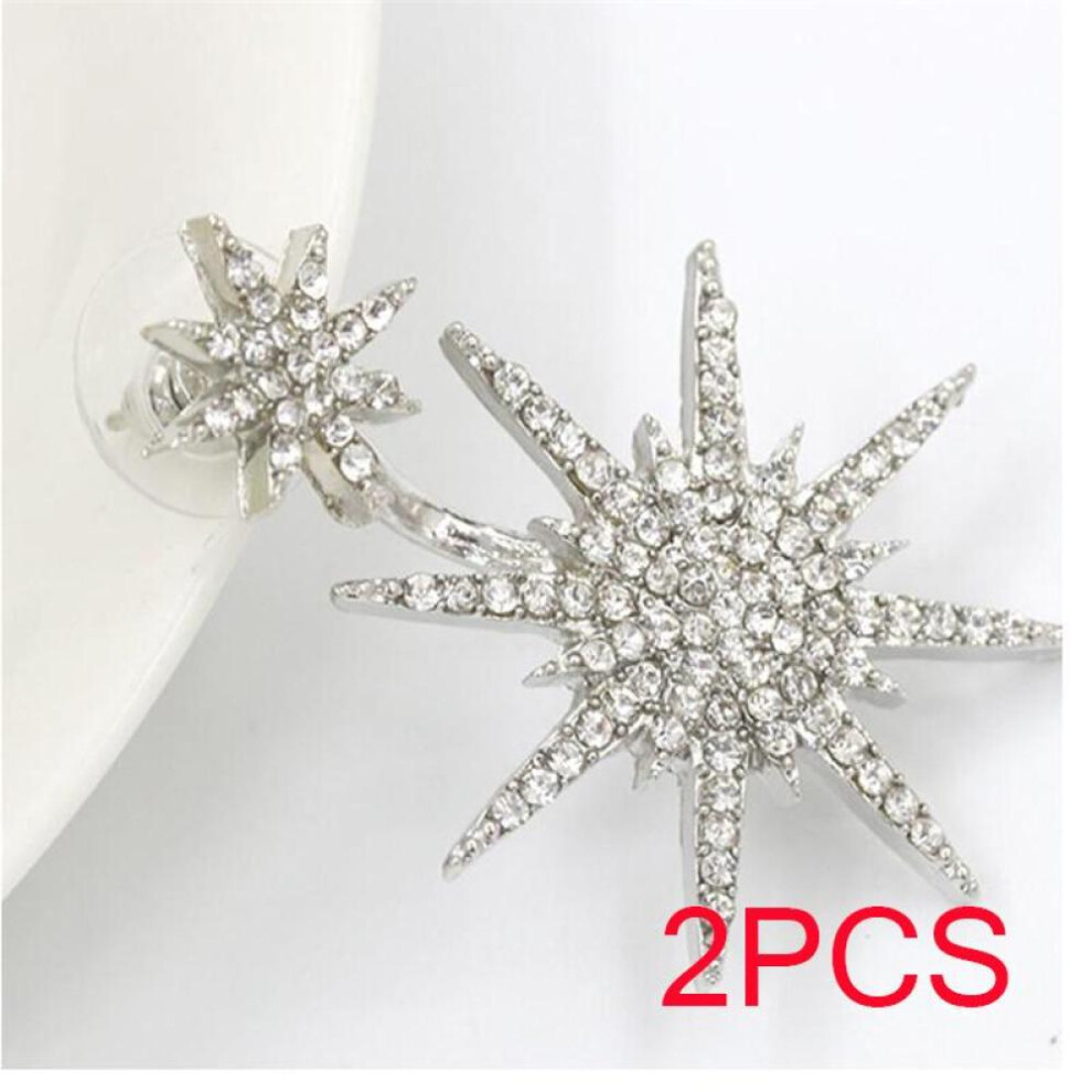 (Silver, Silver-2PCS) Full Rhinestones Diamond Crystal Stars Snow Hanging Punk Style Stylish Modern Luxury Stud Earring Women Jewelry