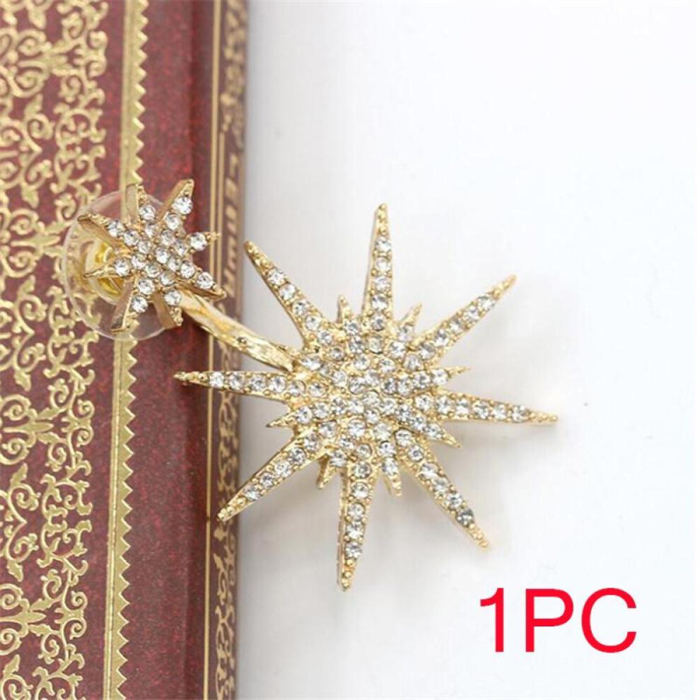 (Gold, 1PC) Full Rhinestones Diamond Crystal Stars Snow Hanging Punk Style Stylish Modern Luxury Stud Earring Women Jewelry