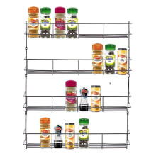 (4 Tier) Wall Mount Inside Cabinet Cupboard Silver Metal Spice Herb Jar Storage Rack Tidy Organiser