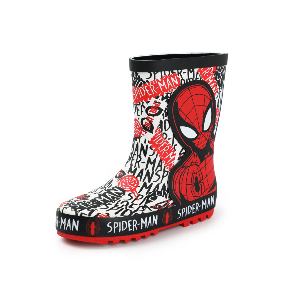 (9 UK Child) Spiderman Wellington Boots without Handles (Boys Red)