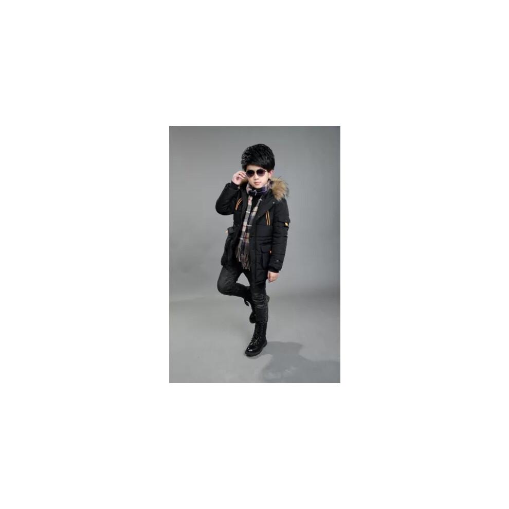 (Black, Age 9-10 / 160cm) NEW BOYS COATS KIDS BACK TO SCHOOL HOODED PARKA JACKET WINTER WARM COAT