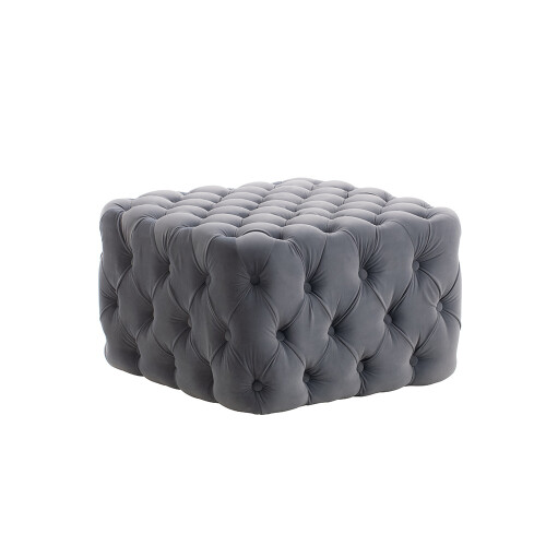 Living And Home Grey Velvet Buttoned Tufted Footstool 62cm x 62cm x 40cm 2
