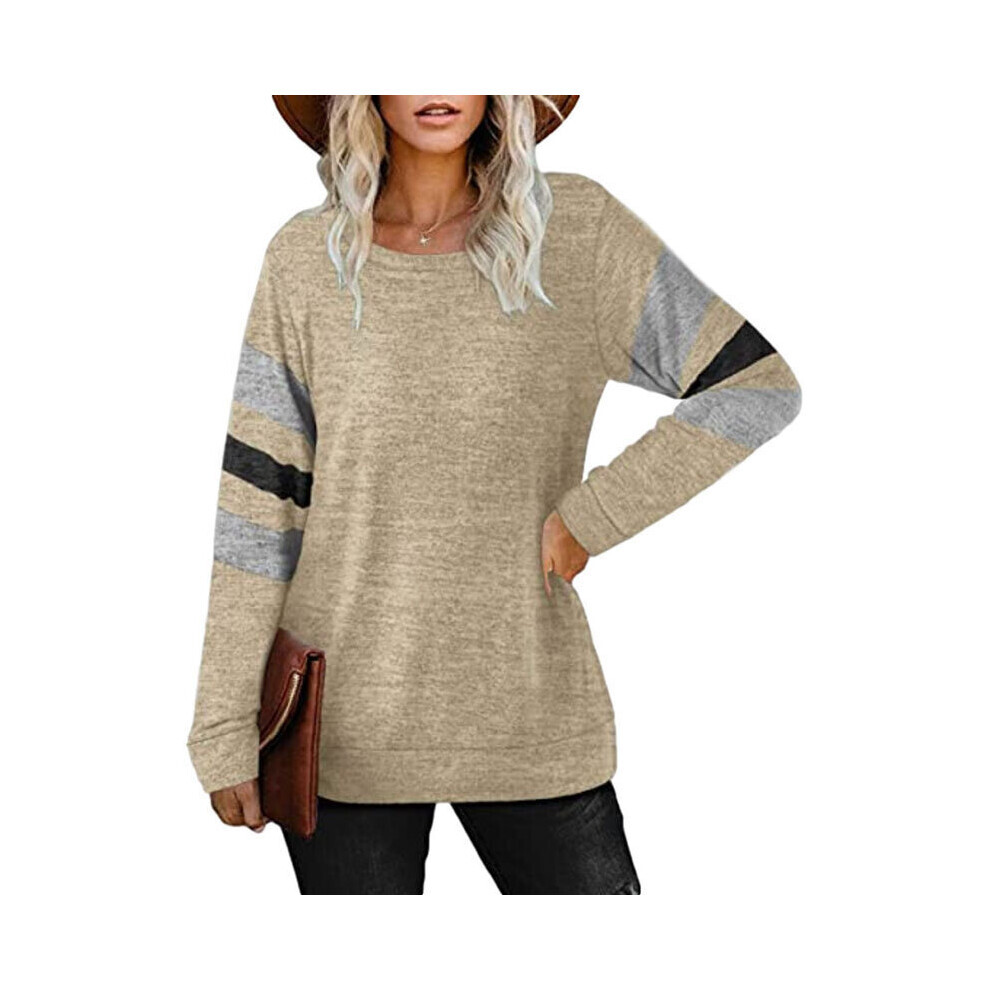 (Apricot Three Bar, 2XL) (Black, XL) Women Long Sleeve Sweatshirts Striped Color Block Crew Neck Casual T-shirt-image-OPC-PFQ6B2K-NEW