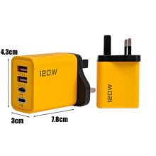 (UK) 120W Fast Charging 4 Ports Mobile Phone Charger QC3.0 USB Type C Chargers Dual PD Wall Adapter EU/US/UK Plug for IPhone15 Xiaomi