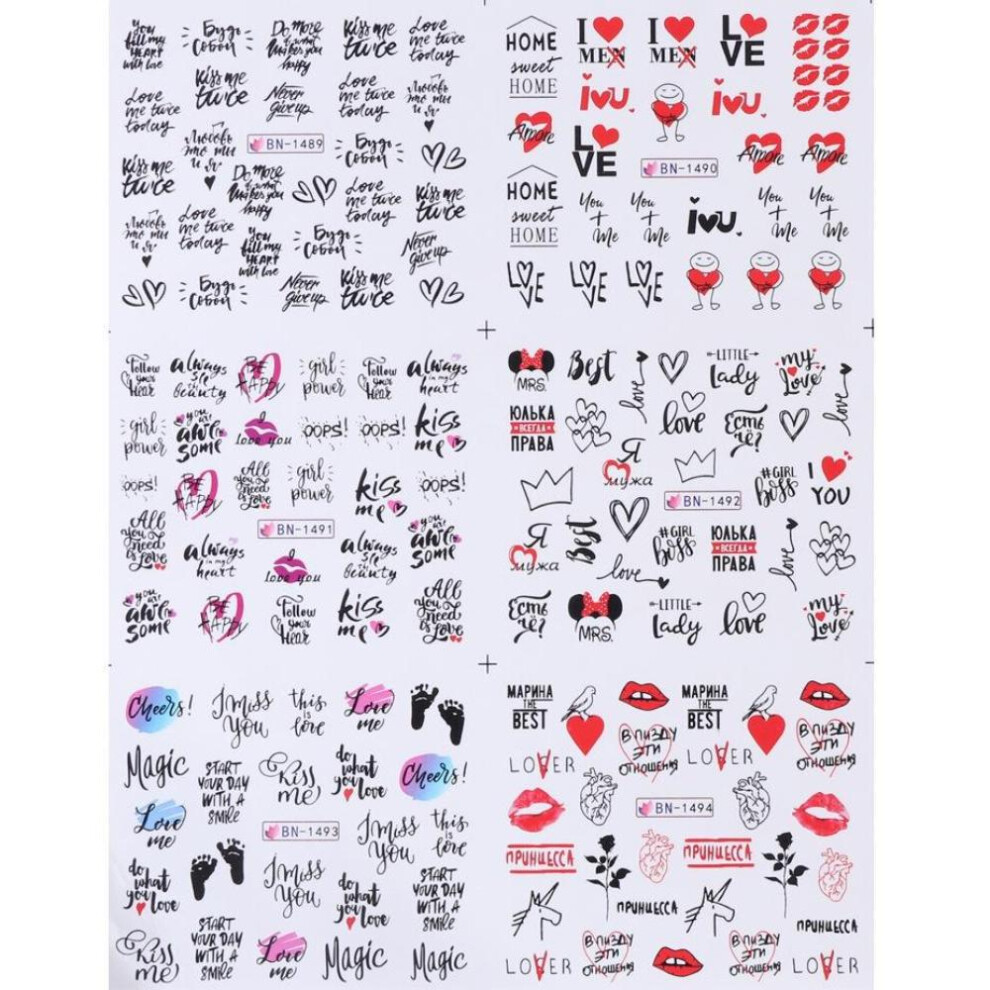 1 Set Valentines Love Letter Flower For Nails Inscriptions Nail Art Decoration Nail Water Sticker