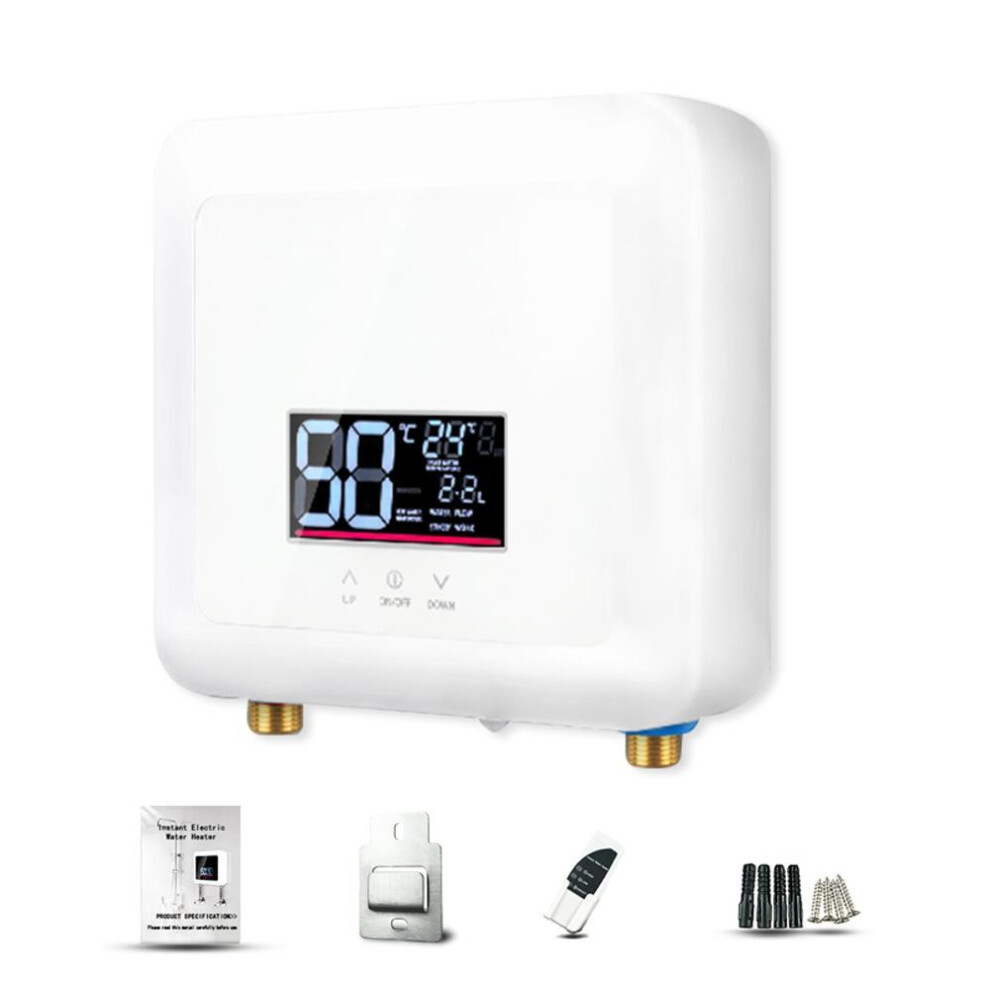 (110V-5500W, White) Instant Water Heater 7500W Mini Electric Tankless Water Heater Wall-Mounted LED Display Support
