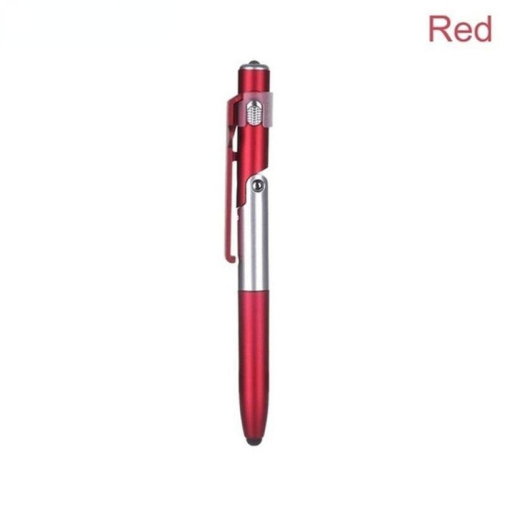 (Red) Foldable Pen Stylus with Flashlight & Support