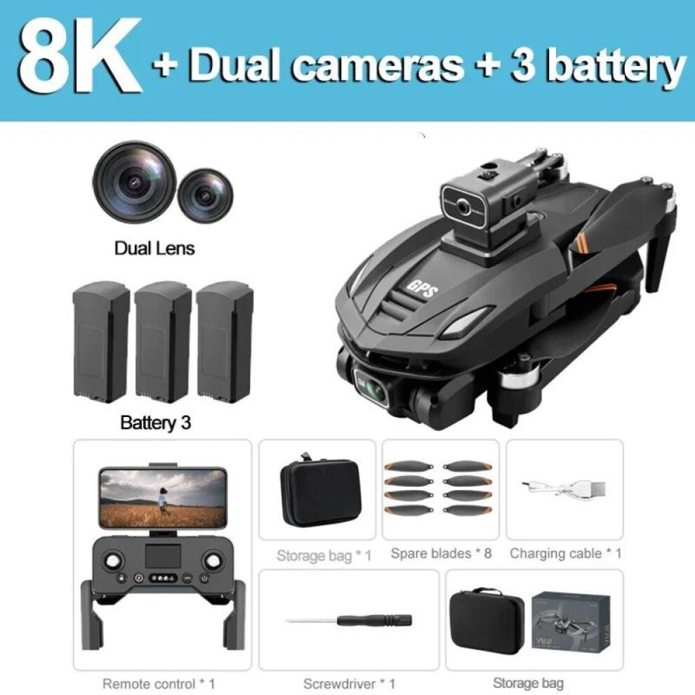 (8K 3 battery, Black) New V168 PRO Drones GPS Profesional 8K with HD Camera FPV 5G Wifi Brushless Motor Foldable RC Quadcopter Obstacle Avoidance Dron