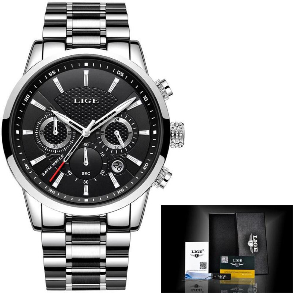 (Silver Black) Lige Military Sports Waterproof Men Wrist Watch