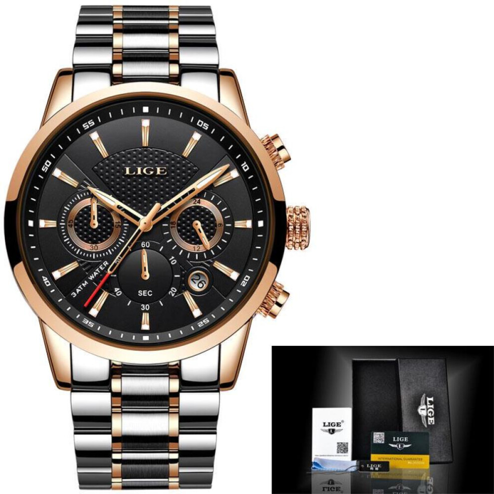 (Gold Black) Lige Military Sports Waterproof Men Wrist Watch