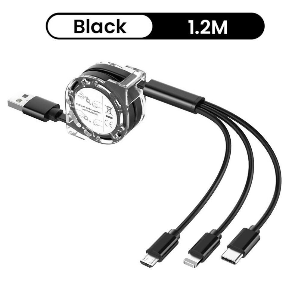 (3 In 1 Cable, Black) Stretch 3in1 iOS  Type C  USB C  Micro USB Charger Cable For iPhone 12 13 14 5 6 7 8 X Samsung Cord Wire Car Charge Mobile Phone Cables