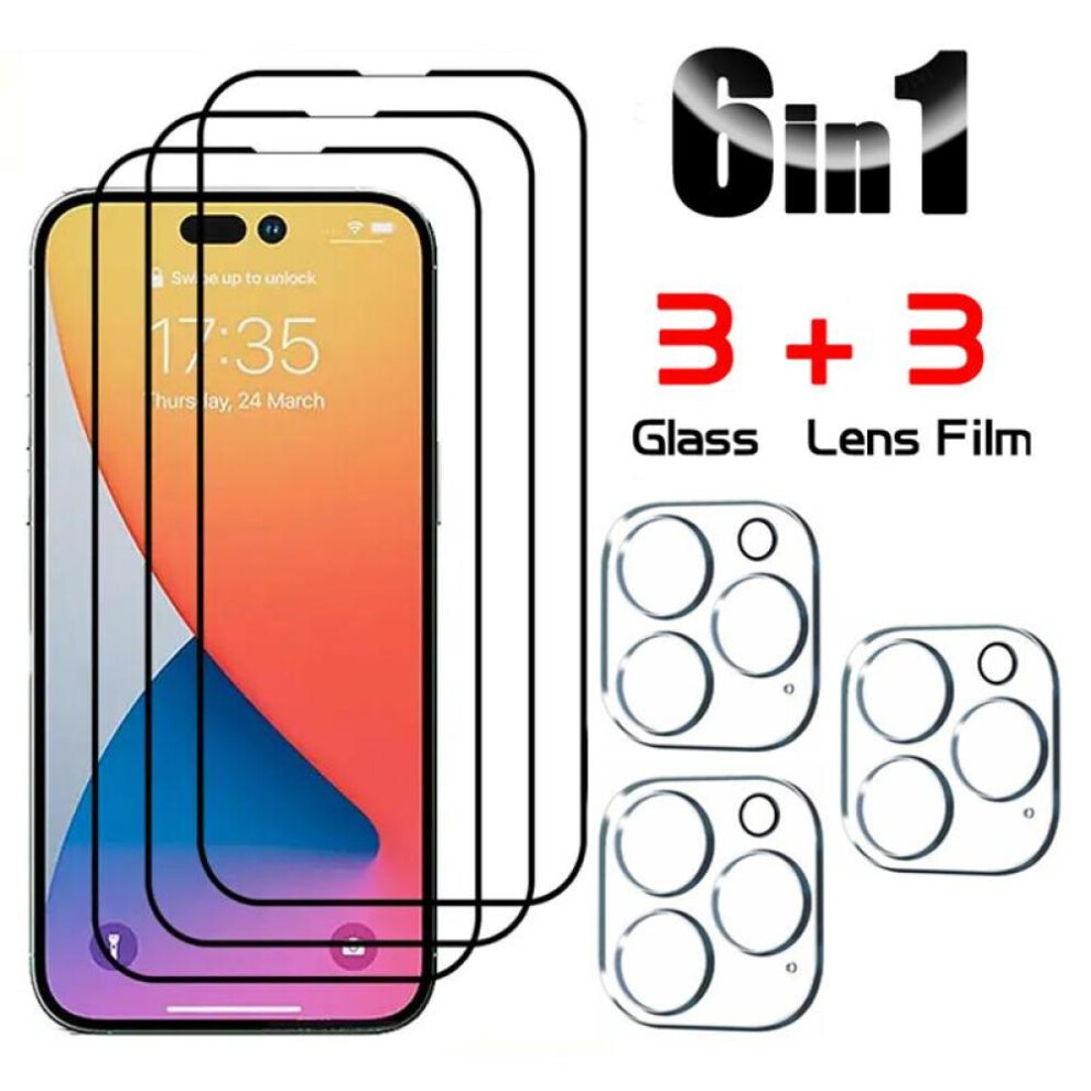 (iphone 16 Pro Max) 6in1 [3 Lens Glass + 3 Screen Glass] Full Screen Cover Protector Tempered Glass Film for Apple iphone 16 15 14 13 12 11 Pro Max Promax Plus mini