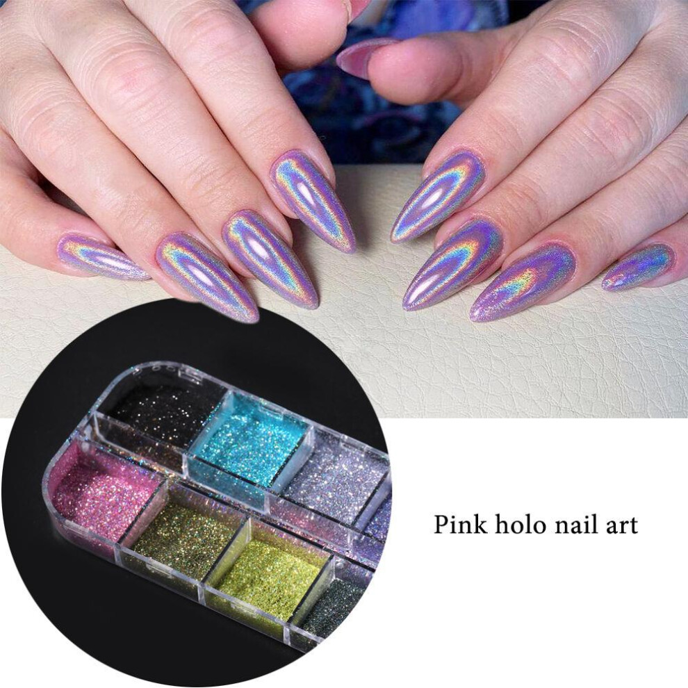 12 Grids/box Holographic Nail Glitter Powder Laser Pigment Colorful Dust Nail Art Decoration