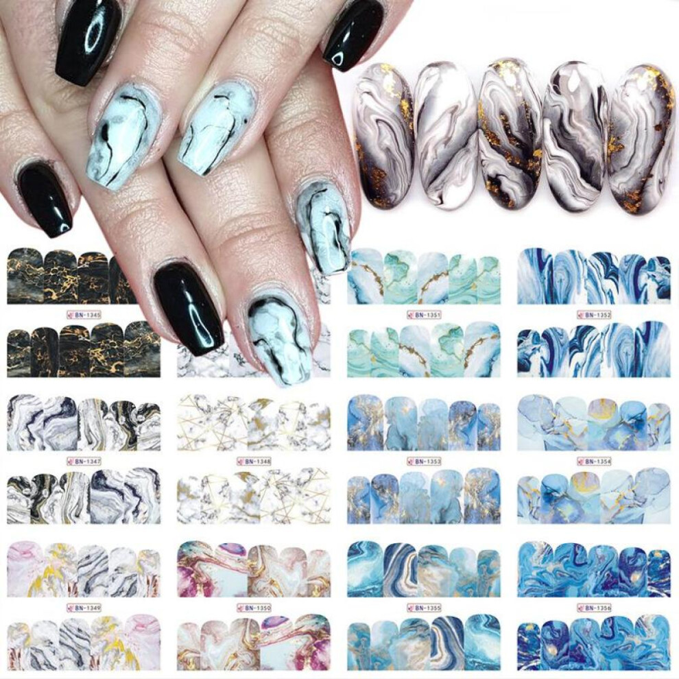 12 Designs Gradient Marble Water Nail Stickers Decals Nail Art Decoration