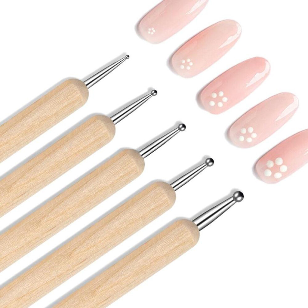 5Pcs 2 Way Nail Art Wooden Dotting Pen Marbleizing Dot Tools