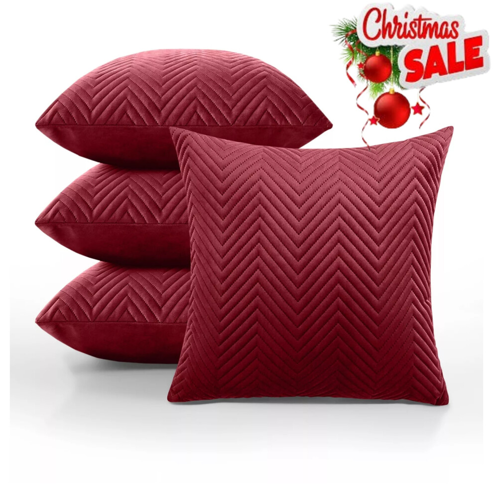 (Embossed Velvet Red Cushion Covers 4-Pack ) Soft Velvet Cushion Covers Set of 4  Decorative Pillow Throw