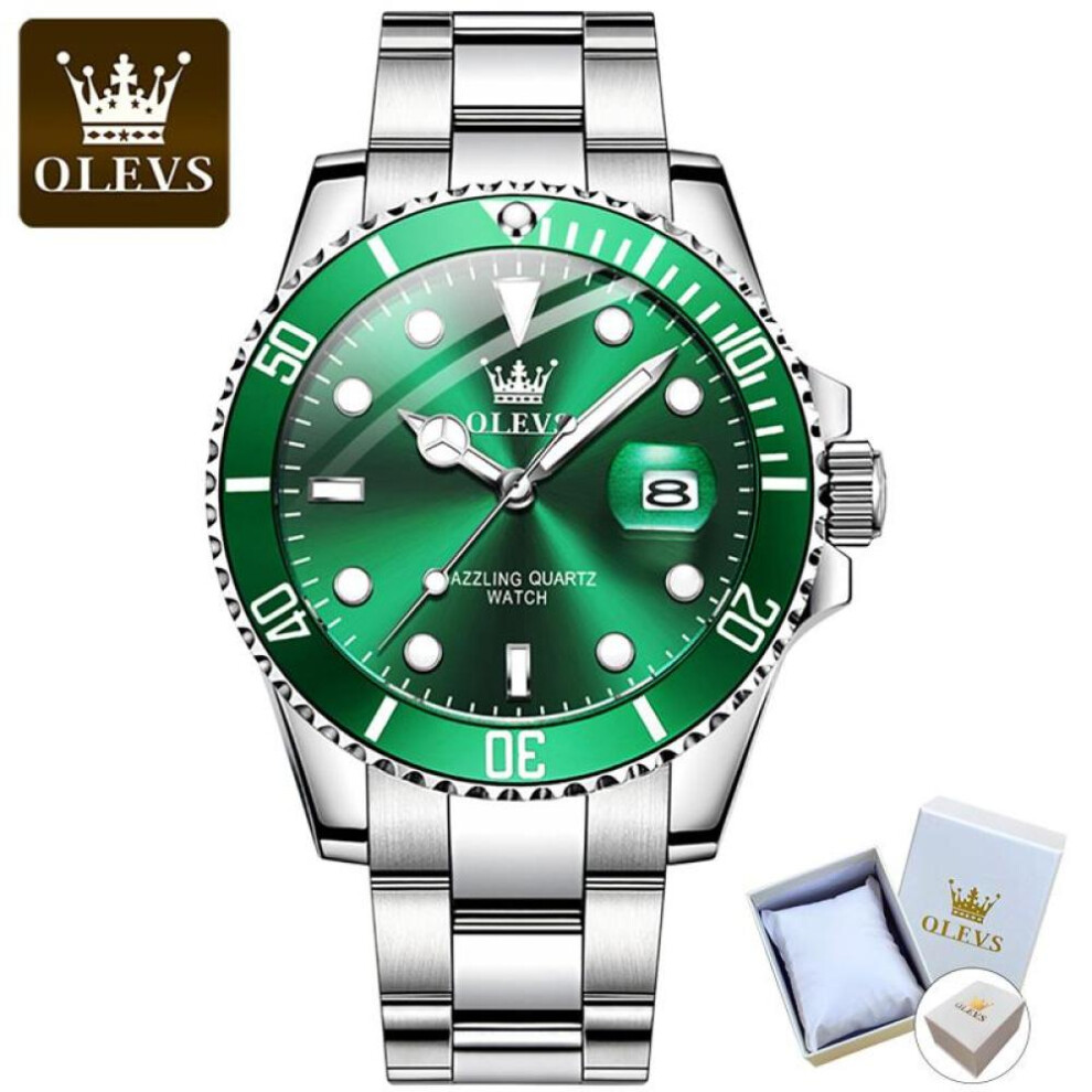 (Green Silver) Olevs Luxury Water Ghost Quartz Watch