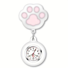 (White) Cute Cat Paw Nurse Watch Brooch With Clip Retractable Telescopic Nurse Doctor Paramedic Pocket Watch