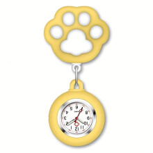 (Yellow) Cute Cat Paw Nurse Watch Brooch With Clip Retractable Telescopic Nurse Doctor Paramedic Pocket Watch