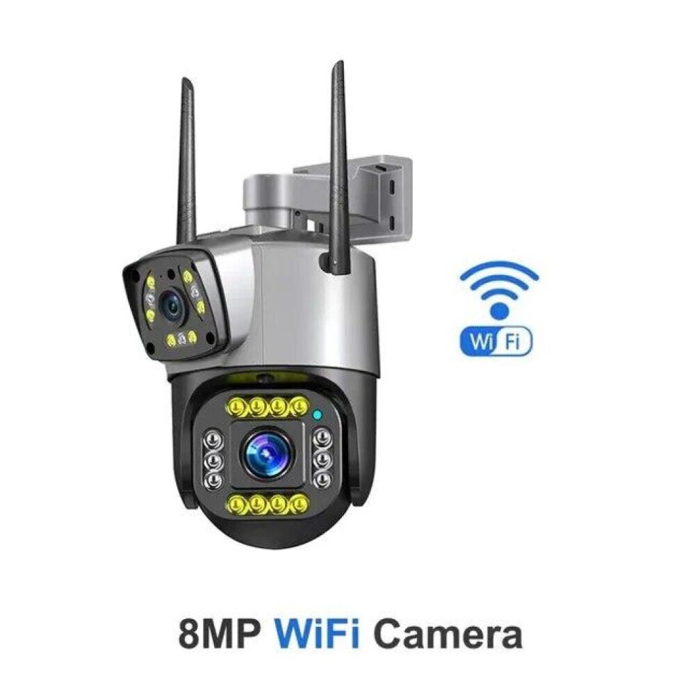 (WiFi EU PLUG) New Dual Lens 4G/WiFi IP Camera 8MP 4K Surveillance Camera Wireless Outdoor Smart Home Night Vision V380 Digital Zoom CCTV Camera
