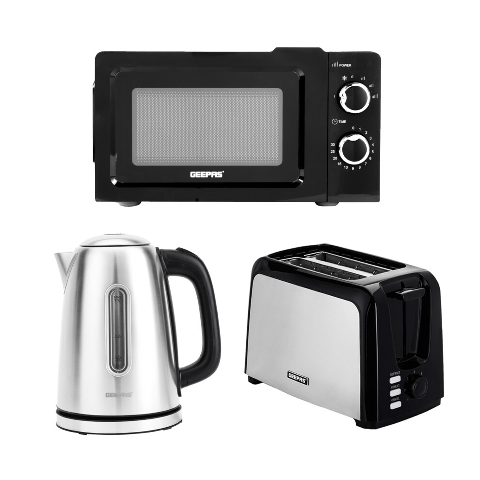 Geepas 2 Slice Bread Toaster, 1.7L Kettle & 20L Manual Microwave Set