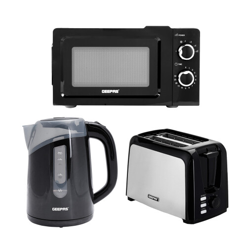 GEEPAS Geepas 2 Slice Bread Toaster, 1.7L Kettle & 20L Manual Microwave Set