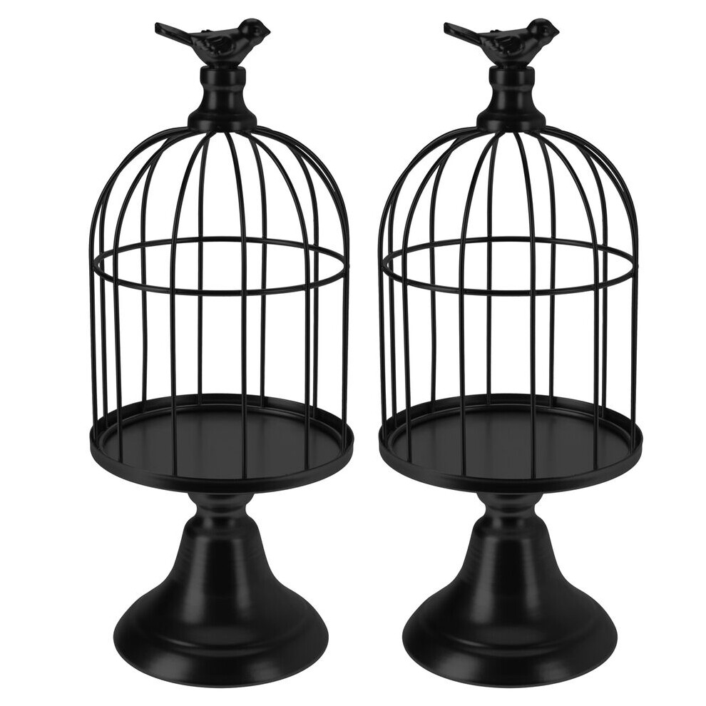 (2) Black Metal Wire Bird Cage Tealight Candle Holder Centrepiece