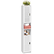 (5 Tier 20x20x116cm) Bathroom Storage Cabinet, Free Standing Bathroom Floor Cabinets with Door and Shelves Toilet Storage for Store Toilet Paper, Shampoo, White