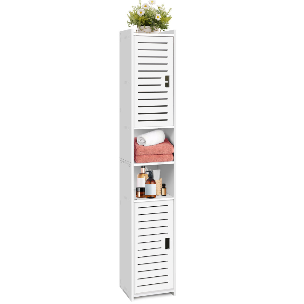 (5 Tier 20x20x116cm) Bathroom Storage Cabinet, Free Standing Bathroom Floor Cabinets with Door and Shelves Toilet Storage for Store Toilet Paper, Shampoo, White