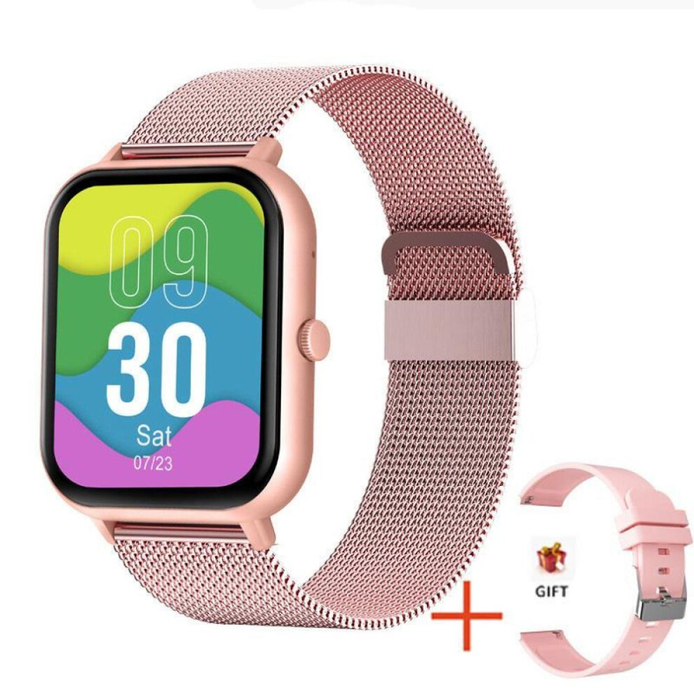(Pink, Milan mesh steel) Zodvboz Call Smart Watch Women Custom Dial Smartwatch For Android IOS Waterproof Bluetooth Music Watches Touch Bracelet Clock
