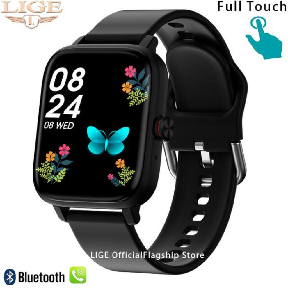 (Black, Silica gel) LIGE Call Smart Watch Women Custom Dial Smartwatch For Android IOS Waterproof Bluetooth Music Watches Full Touch Bracelet Clock