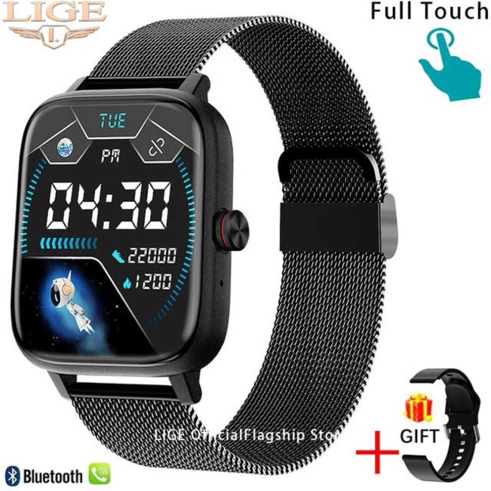(Black, Mesh belt) LIGE Call Smart Watch Women Custom Dial Smartwatch For Android IOS Waterproof Bluetooth Music Watches Full Touch Bracelet Clock