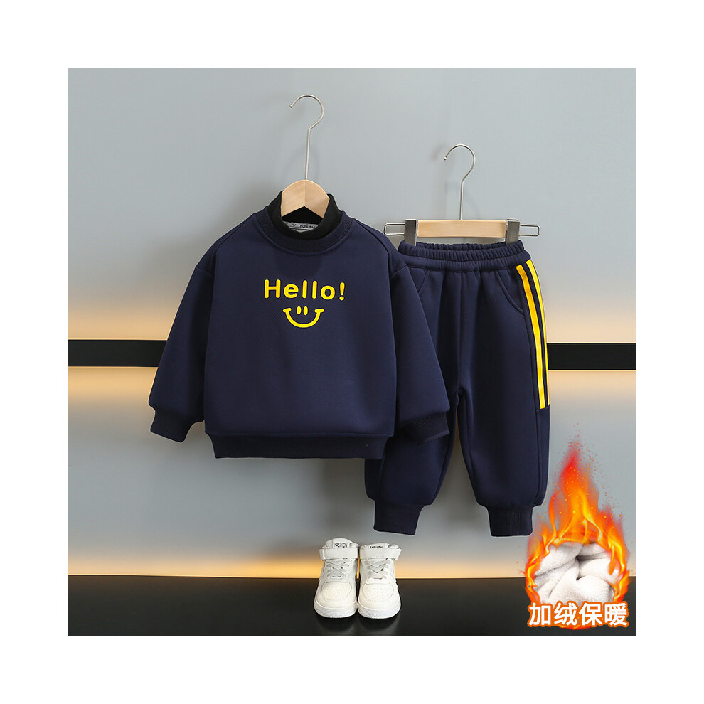 (Navy Fleece, 130cm) Boys Adorable Casual Winter Outfit Two Piece Set Soft Fabric Fleece Hoodie And Long Pants For Ages 3 To 8-image-OPC-PFQ72SM-NEW