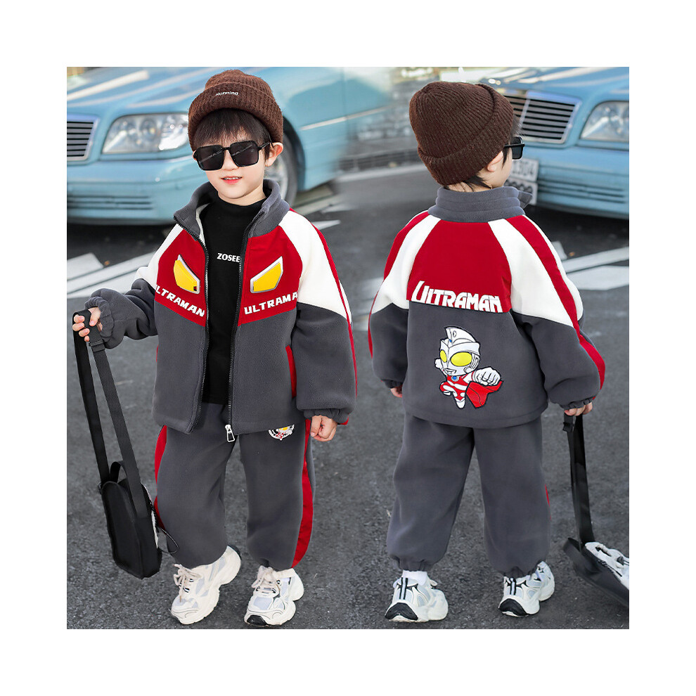 (RedGray, 120cm) Trendy Boys Cartoon Sports Two Piece Set With Warm Fleece For Cold Weather Activities-image-OPC-PFQ72VM-NEW