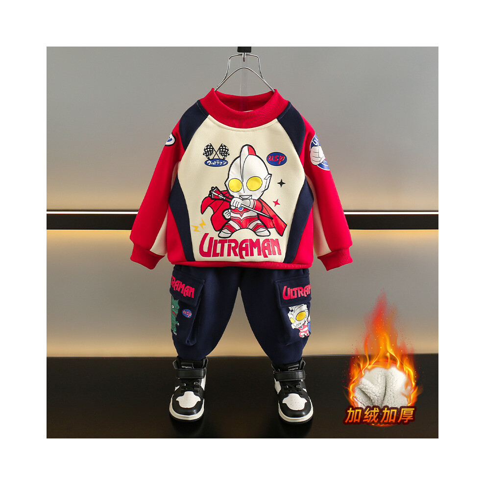 (Red Fleece, 150cm) High Quality Ultraman Boys Long Sleeve Fleece Suit For Cozy Fall And Winter Days-image-OPC-PFQ752F-NEW