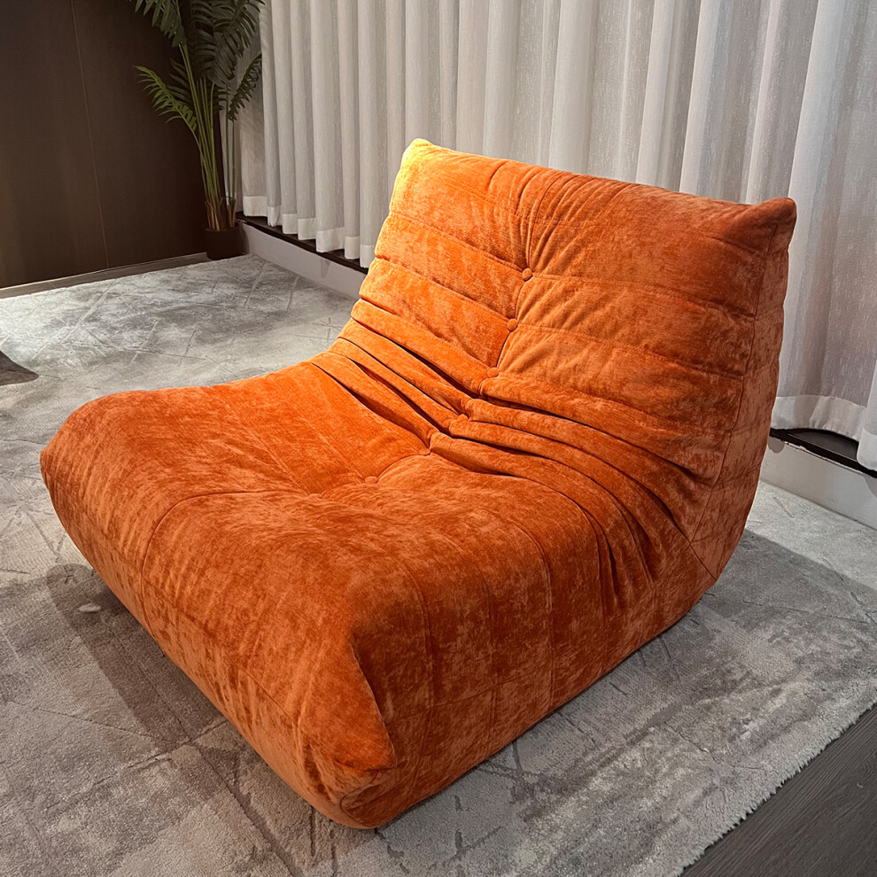 (Single seater, orange) Togo sofa bean bag chair Fireside chair adult lazy floor sofa, ergonomic high-density foam floor chair, 1/2/3 seater free combination