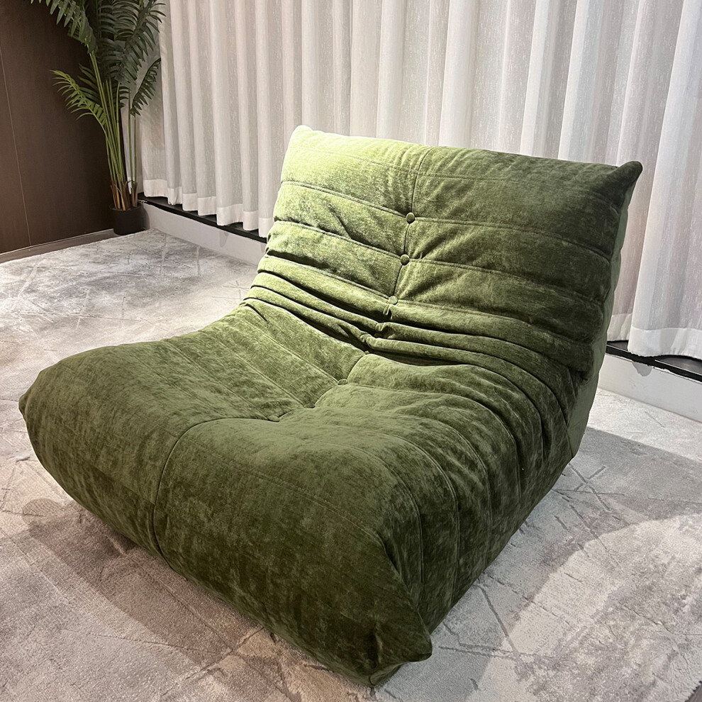(Single seater, Foliage green) Togo sofa bean bag chair Fireside chair adult lazy floor sofa, ergonomic high-density foam floor chair, 1/2/3 seater free combination