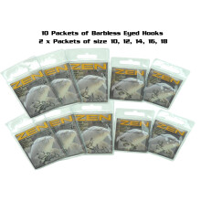 (2 Packs of Every Size, All Sizes) Barbless Eyed Coarse Fishing Hooks Sizes 10, 12, 14, 16, 18 - select size / pack