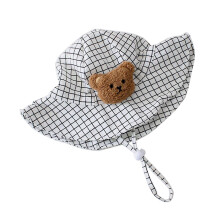 Fashion Baby Boys Girls Cartoon Bear Adjustable Kids Hats Plaid Style Cap Summer Beach Travel Accessories for Babies