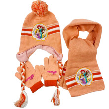 (Princess 3) 3pcs Kids Boys Girls Beanie Hat Scarf Gloves Princess Elsa Sofia Minnie Winter Set Suitable For 3-8 Years
