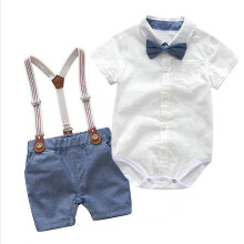 (3-6M, Blue) Infant Baby Boys Gentleman Outfits Suits Bowtie Suspenders Shorts Formal Outfit