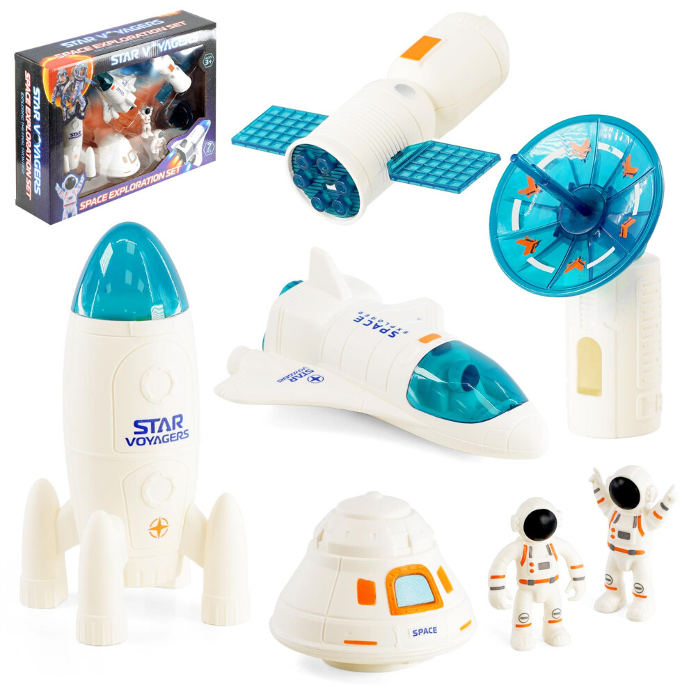 The Magic Toy Shop 7 Pcs Space Exploration Set Toy for Kids with 2 Astronauts Rocket Space Shuttle