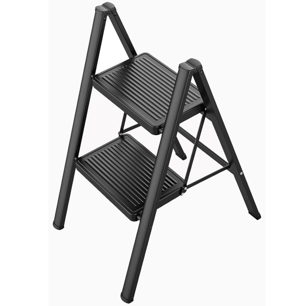 (Black 2 Step Ladder Folding Carbon Steel Stool) Black Metal Step Ladder Folding Carbon Steel Stool