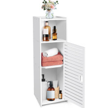 White 3-Tier Free-Standing Bathroom Floor Cabinet with One Door - Slim Waterproof PVC Board Storage Organizer for Hallway/Entryway