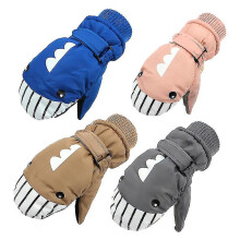 (blue) Winter Children's Outdoor Sports Cycling Ski Gloves For Men And Women Climbing Mittens Cartoon Shark Mittens Waterproof And Windproof