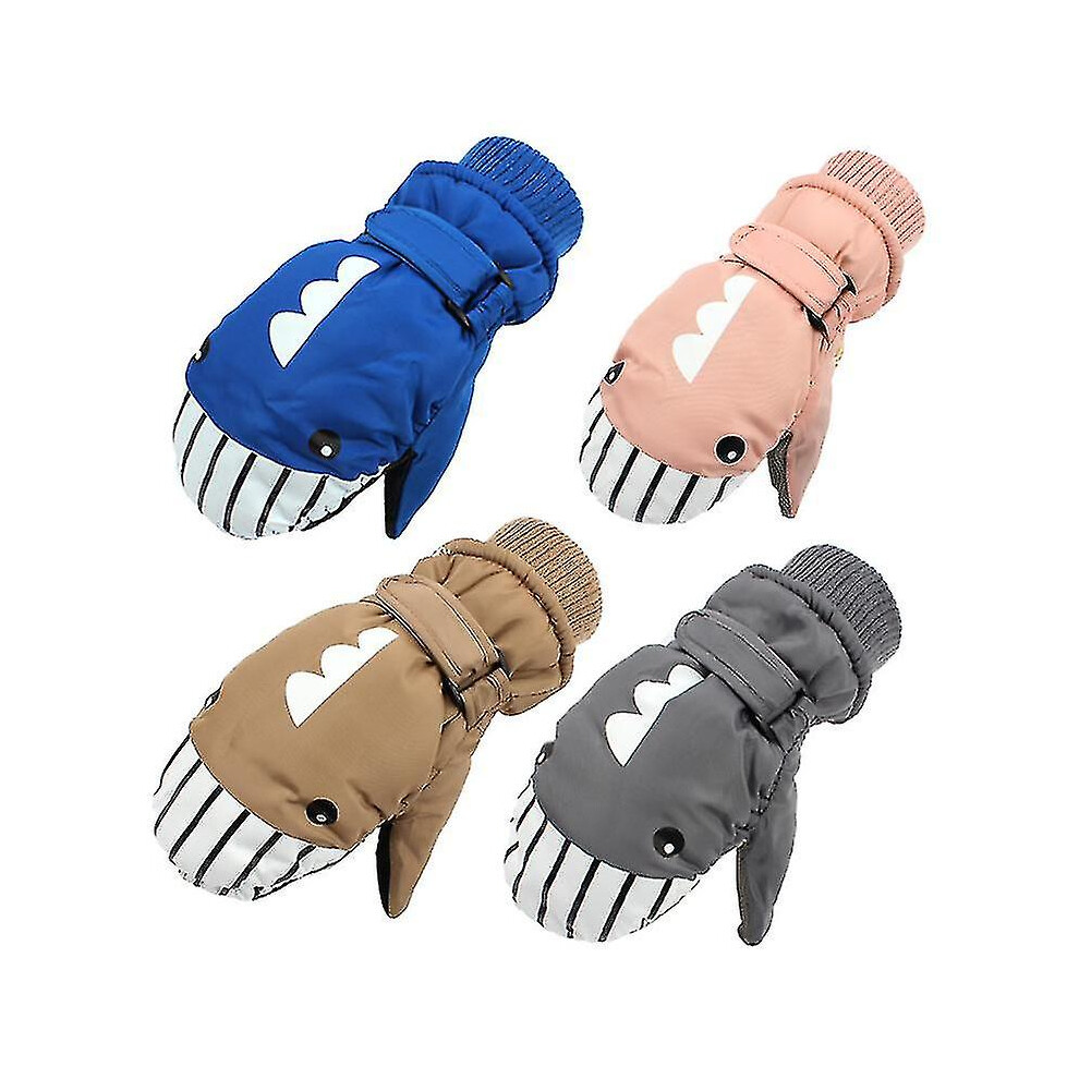 (blue) Winter Children's Outdoor Sports Cycling Ski Gloves For Men And Women Climbing Mittens Cartoon Shark Mittens Waterproof And Windproof-image-OPC-PFQ7BYP-NEW